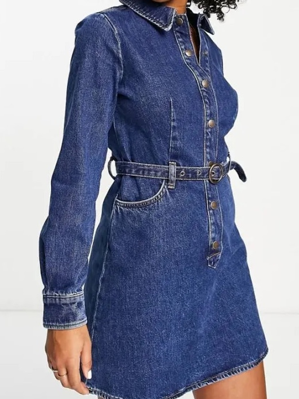 & Other Stories Dark Blue Denim Belted Shirt Dress